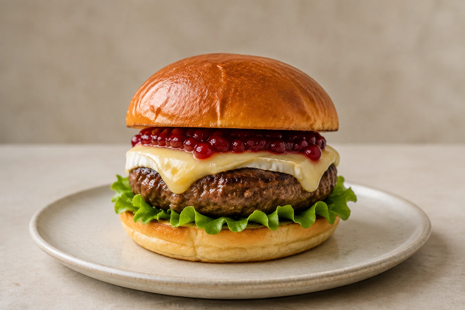Hamburger mit Camembert und Preiselbeeren