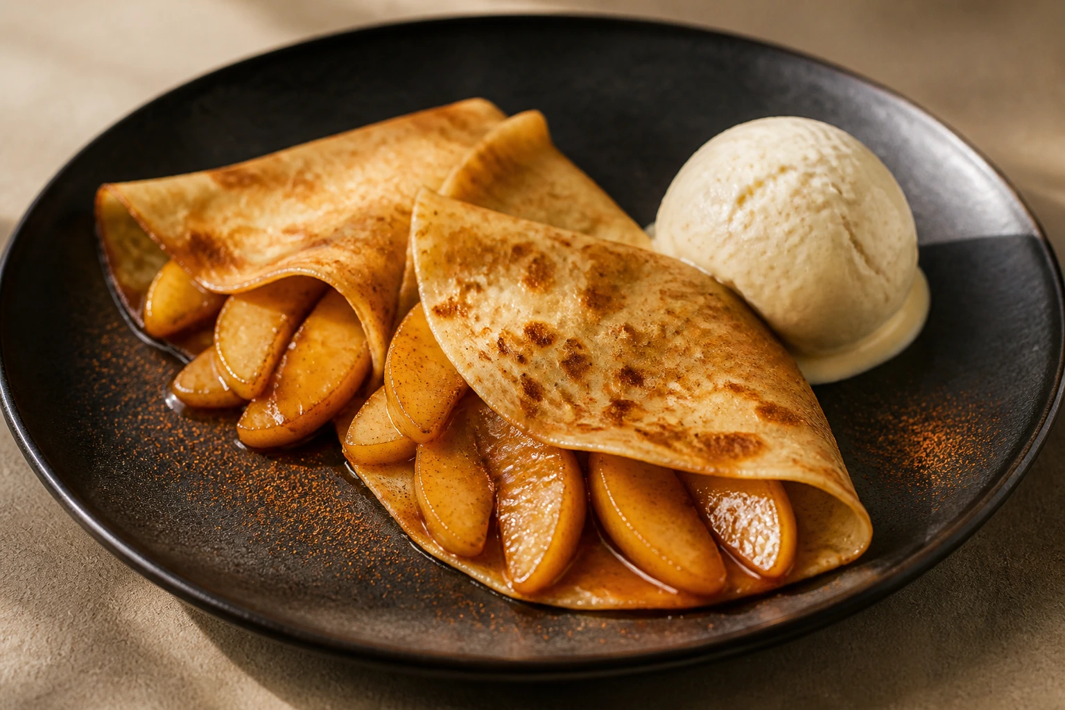 Gefüllte Crêpes mit Calvados-Apfel