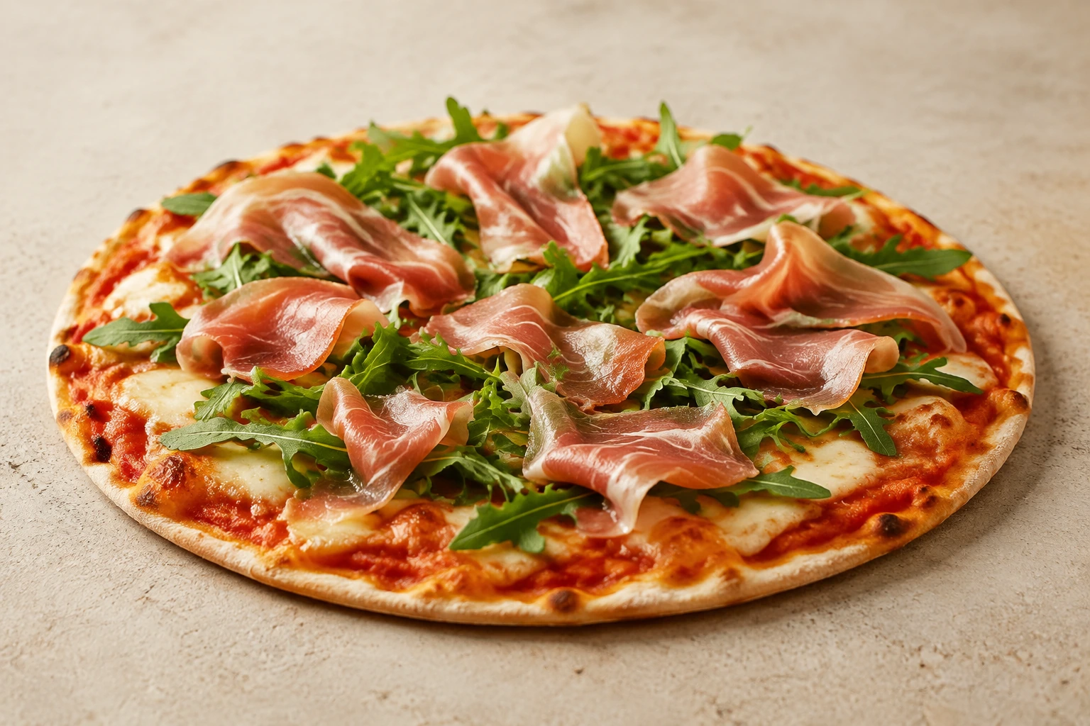 Pizza mit Rucola und Parmaschinken