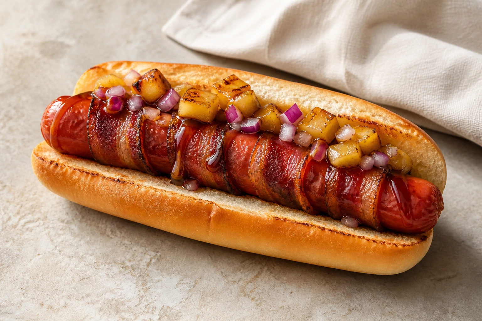 Tiki Dog – Hotdog mit Bacon, Teriyaki und gegrillter Ananas