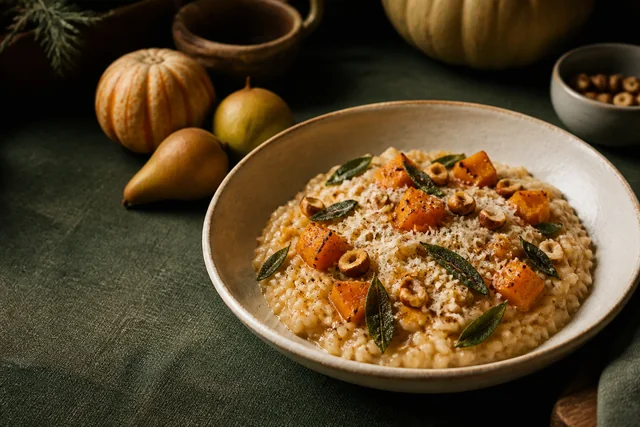 Cremiges Kürbisrisotto mit Salbei als Beispiel für einen KI-Rezeptvorschlag