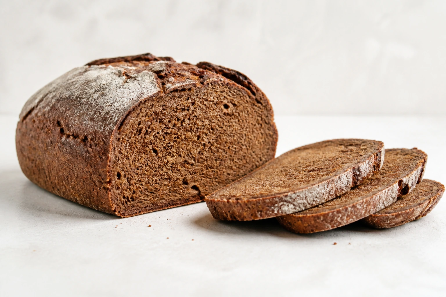 Roggenbrot in einer hellen redaktionellen Zutatenaufnahme
