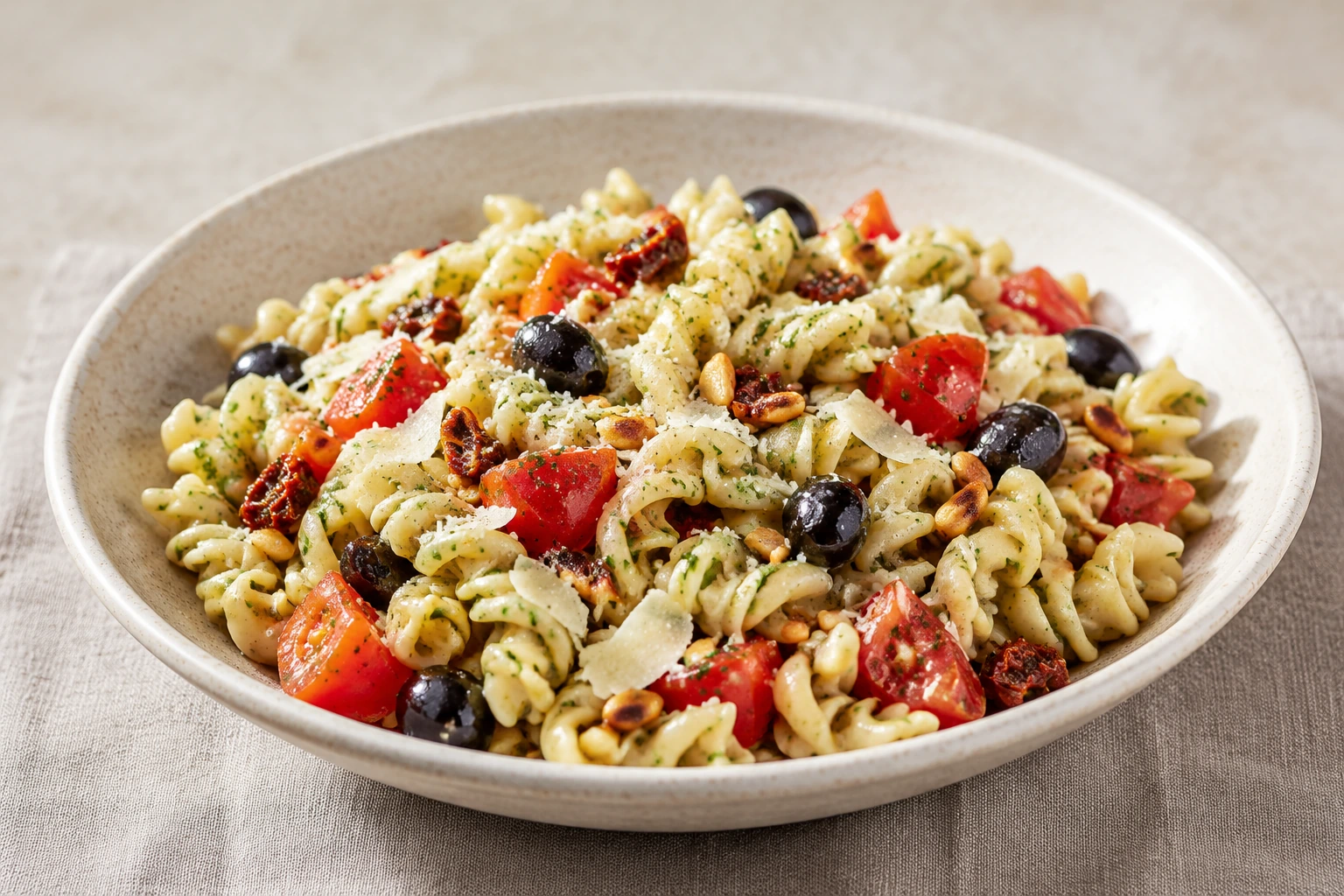 Italienischer Nudelsalat mit Basilikum-vinaigrette
