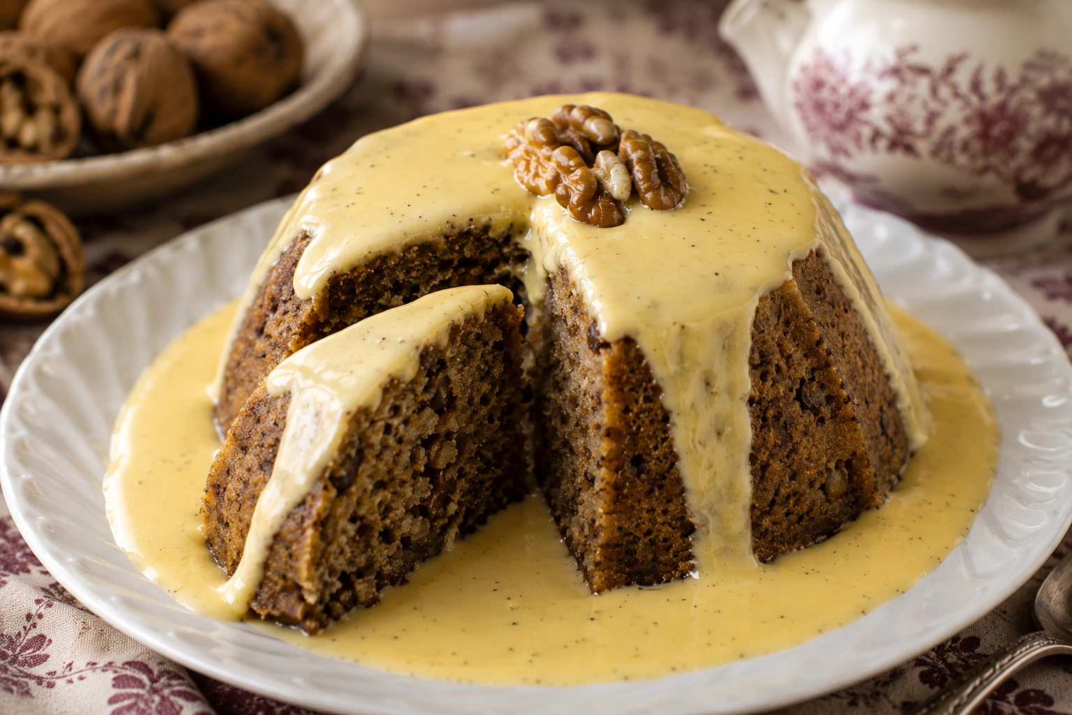 Nusspudding mit Vanillecreme