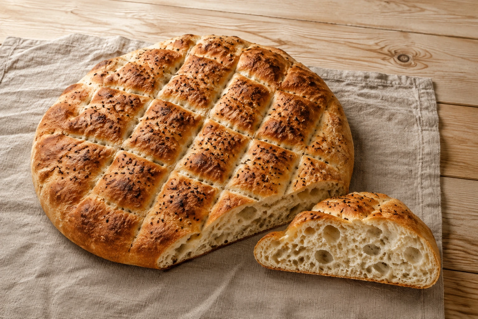 Fladenbrot mit Sauerteig, wenig Hefe und langer Gare