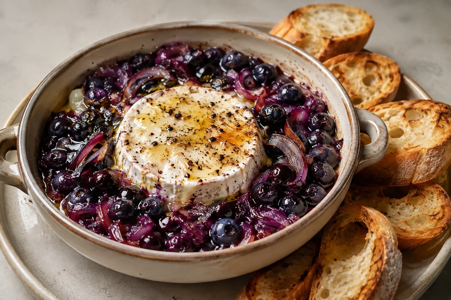Ofenkäse mit Ziegenkäse und Blaubeeren