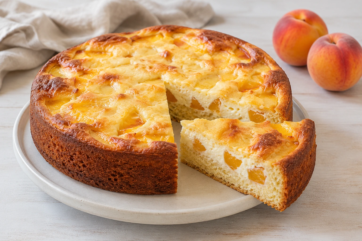 Pfirsich-Schmand-Kuchen mit frischen Pfirsichen