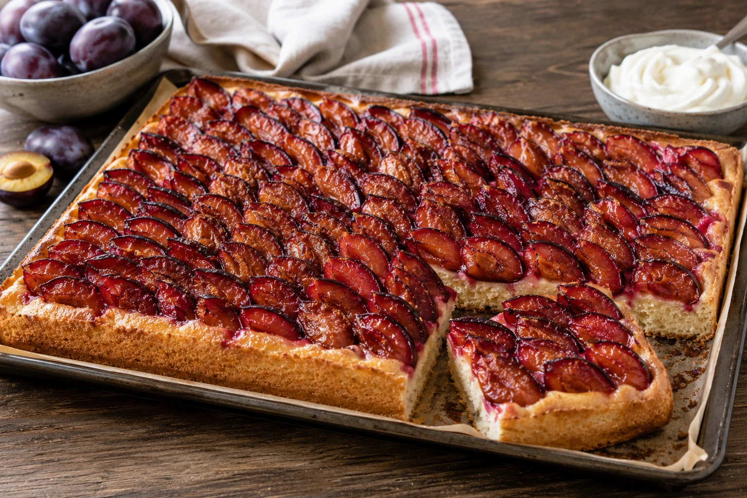 Klassischer Pflaumenkuchen mit Hefeteig