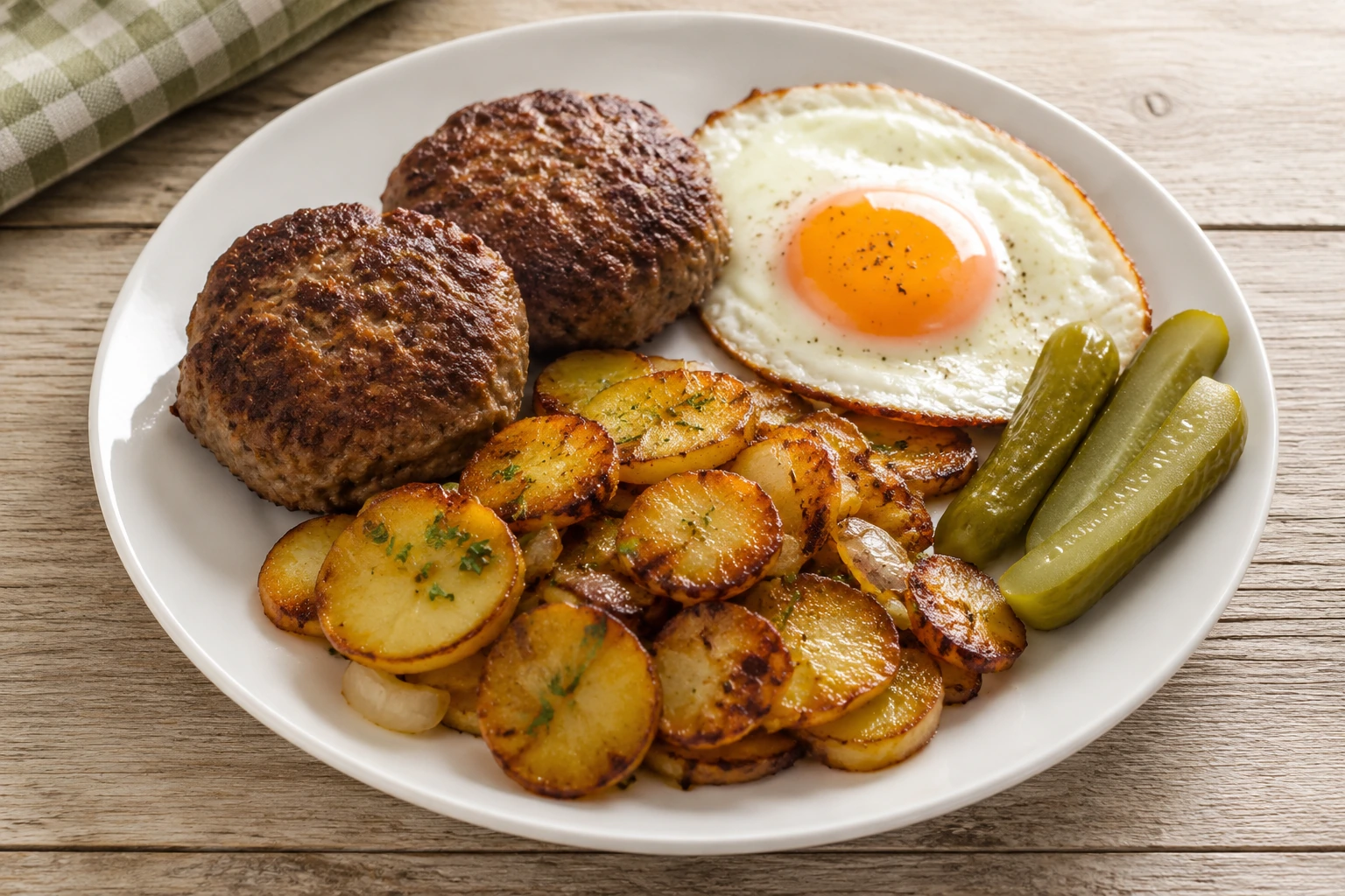 Frikadellen mit Bratkartoffeln und Spiegelei