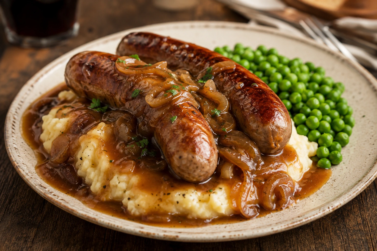 Bangers & Mash mit Zwiebelsoße